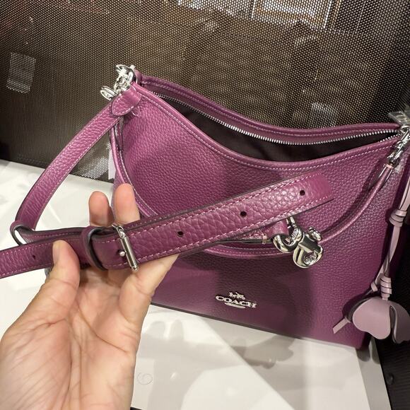 Coach Outlet Laurel Shoulder Bag with Flower Charm CCE35 SVYF2 Plum/Jasmine - Picture 9 of 12